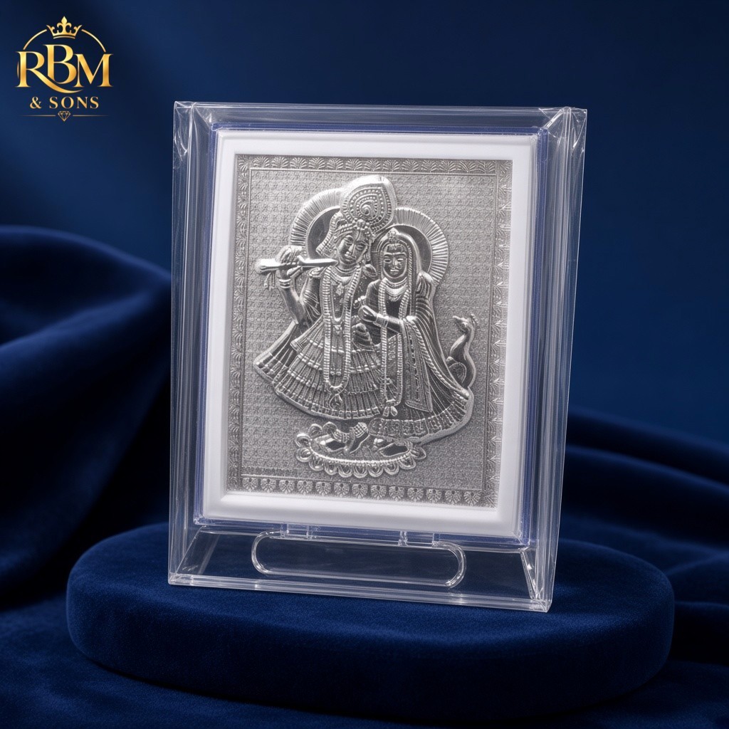 Silver Radha Krishna frame stand